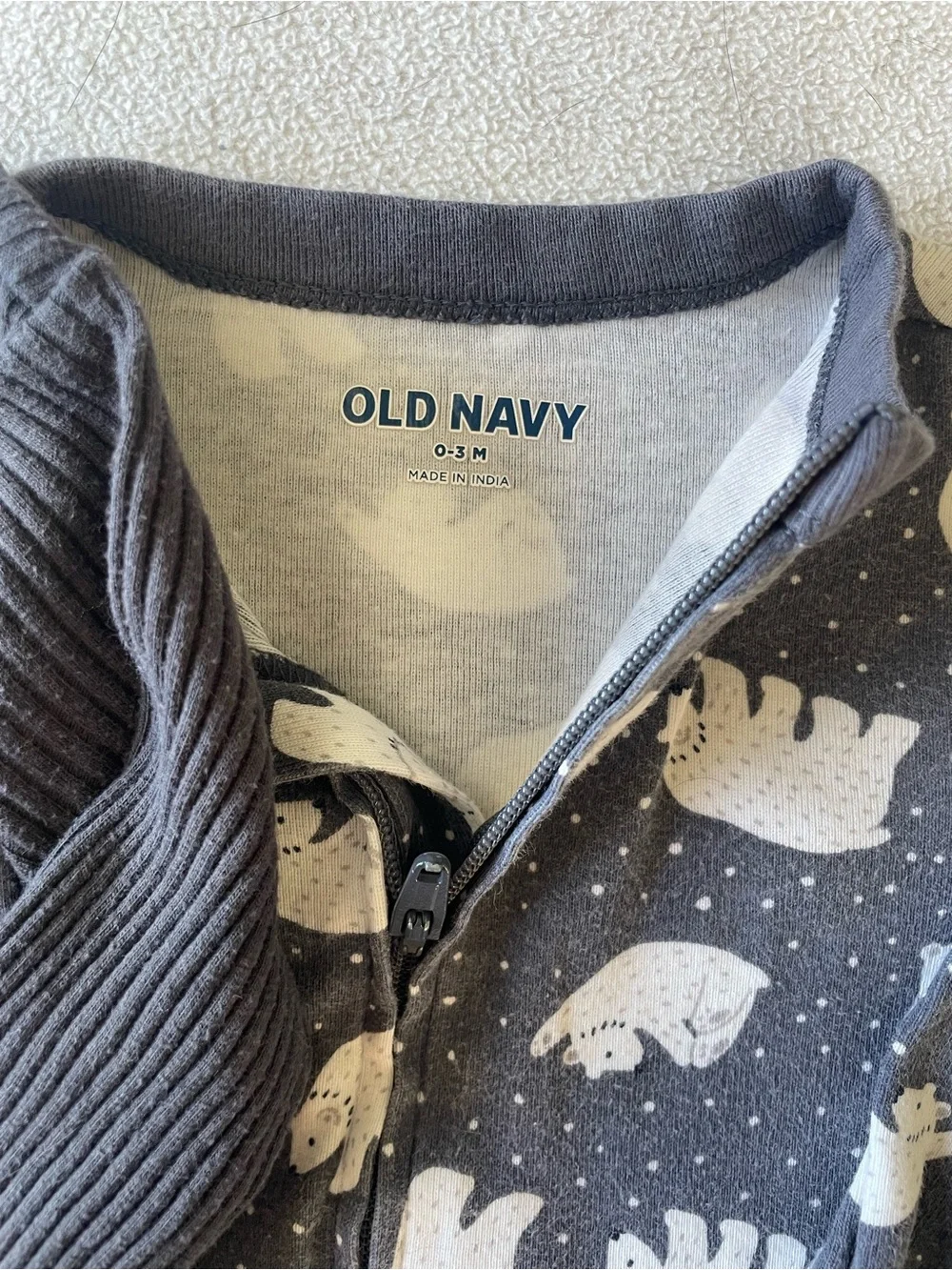 3-Pack Baby Zipper One-Piece Sleepers in Teal, Black, and Gray Bear Print